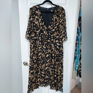 Tommy Hilfiger Black Floral Faux Wrap Chiffon Midi Dress in Size 22W (Wide)
